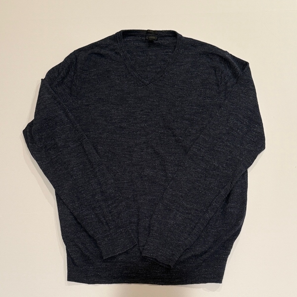 J. Crew Blue V-Neck Sweater Sz L Slim Fit